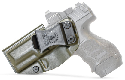 CYA od green Base IWB holster with a black clip on a black hk vp9sk handgun
